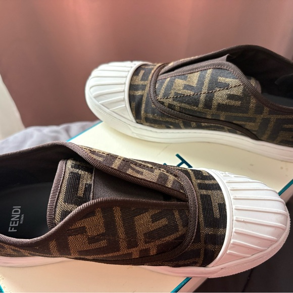 Fendi Kids Monogram Brown Slip-On Sneakers - Picture 2 of 5